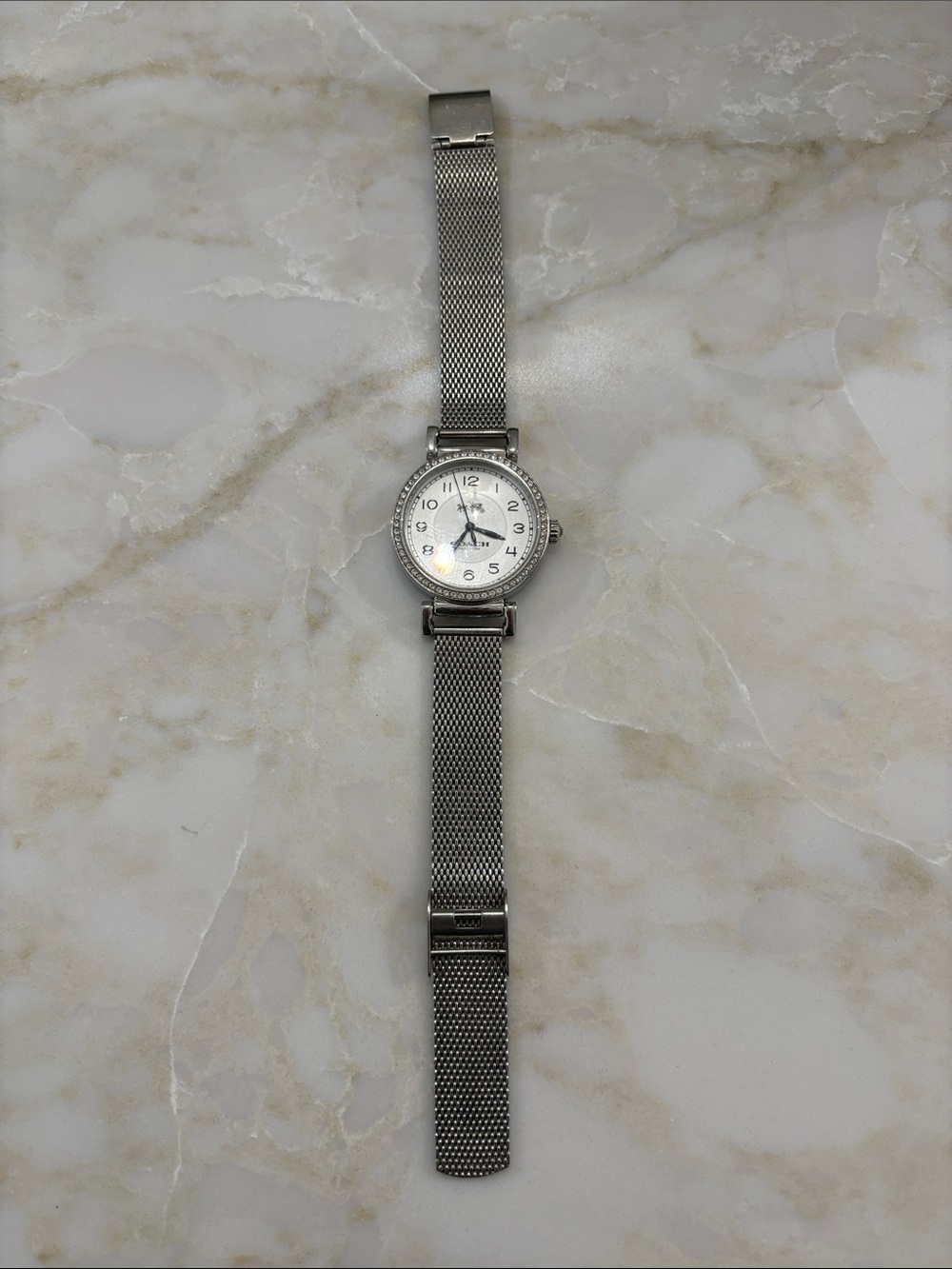 Coach Silver Tone Mesh Bracelet Crystal Bezel Watch - White Dial - Picture 2 of 8